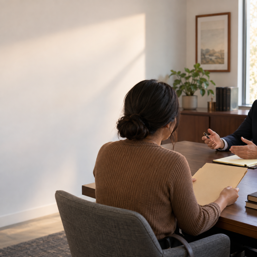 Lady consulting her attorney
